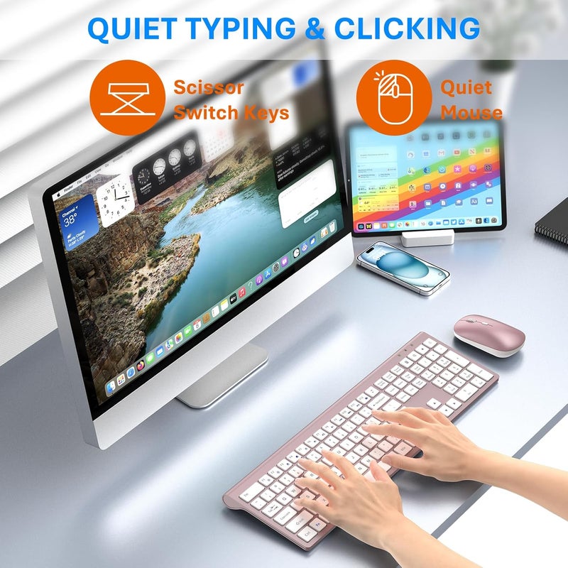 EDJO Wireless Keyboard and Mouse Combo, Full Size Keyboard and Mouse, Long Battery Life, Optical Mouse, 2.4G Lag-Free Cordless Mice Keyboard Set Ultra Slim Design for Computer, Laptop, PC, Windows (Pink) - Image 4